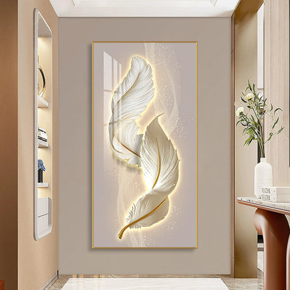Modern Feather crystal porcelain painting wallart Decorative art LED