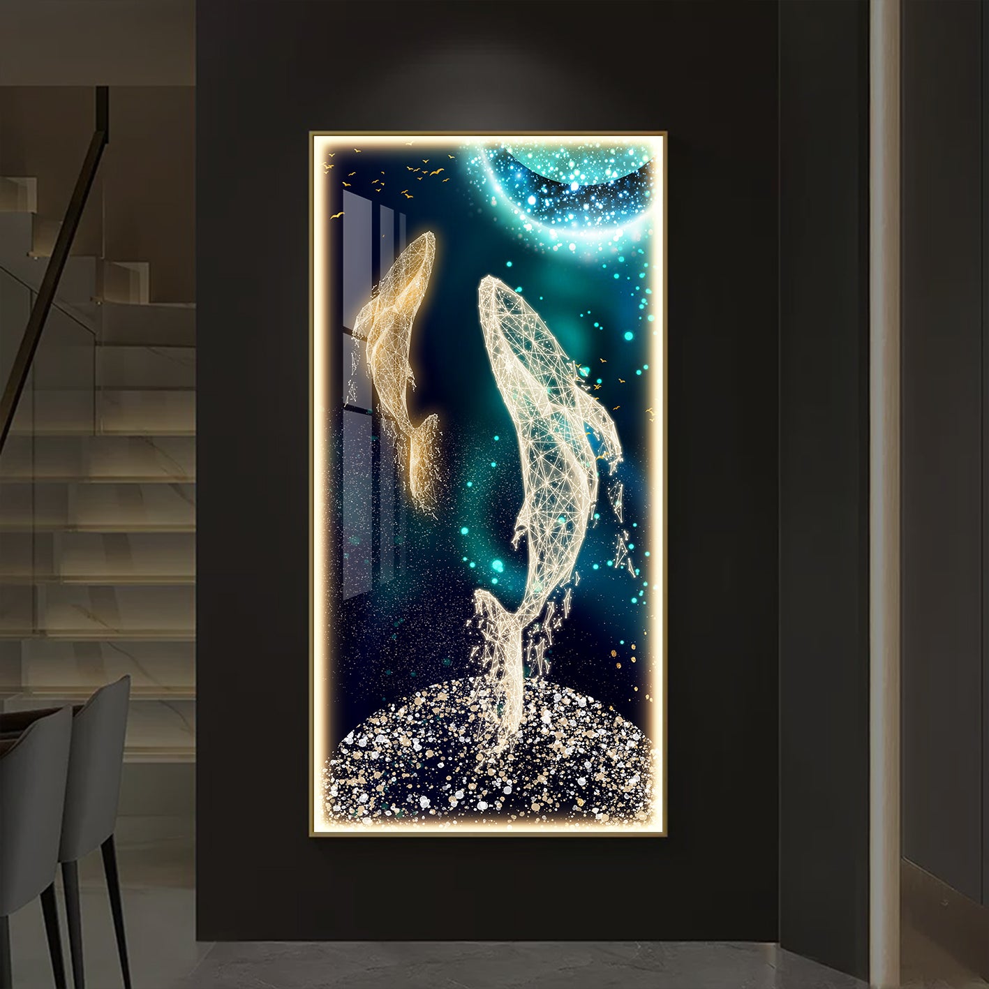 Modern Abstract Color Contrasting Visual Art Crystal Porcelain Painting LED