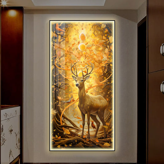 A beautiful and high-end deer landscape wall Painting Decorative art LED