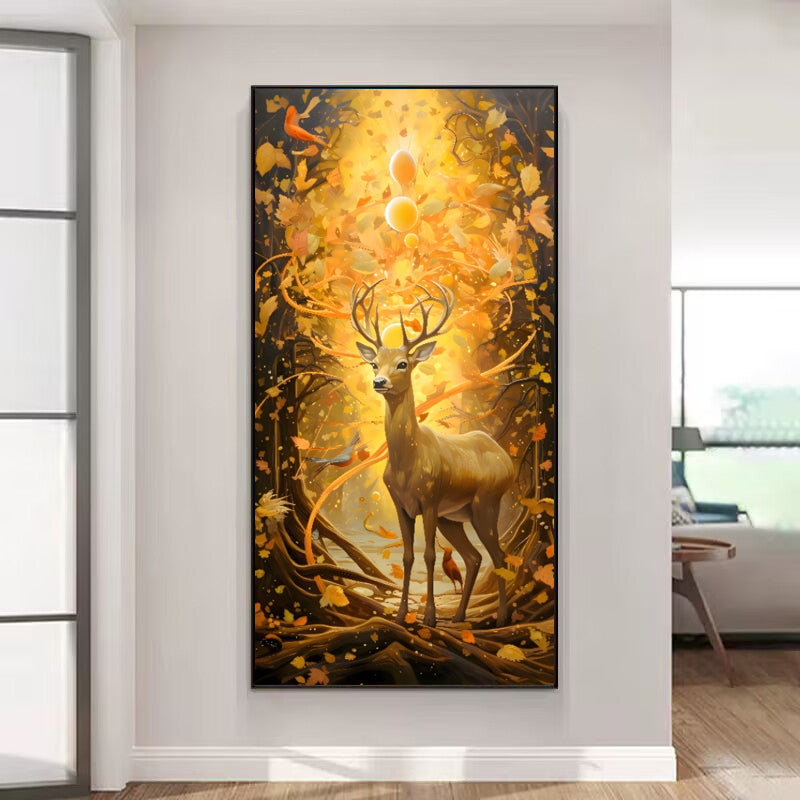 A beautiful and high-end deer landscape wall Painting Decorative art LED