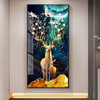 A beautiful and high-end deer landscape wall Painting Decorative art LED