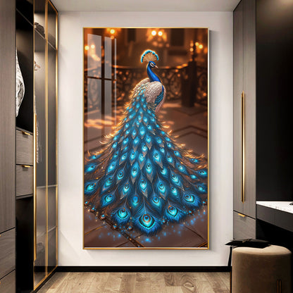 Diamond blue Peacock Wall Crystal Porcelain Painting Decorative art LED