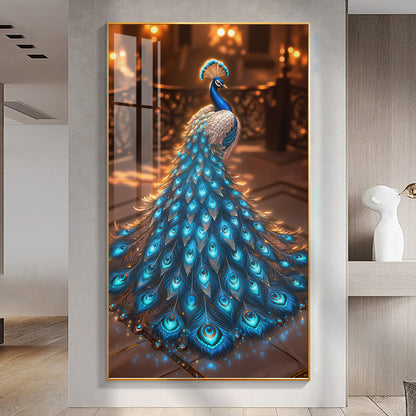 Diamond blue Peacock Wall Crystal Porcelain Painting Decorative art LED