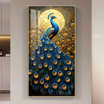 Diamond blue Peacock Wall Crystal Porcelain Painting Decorative art LED