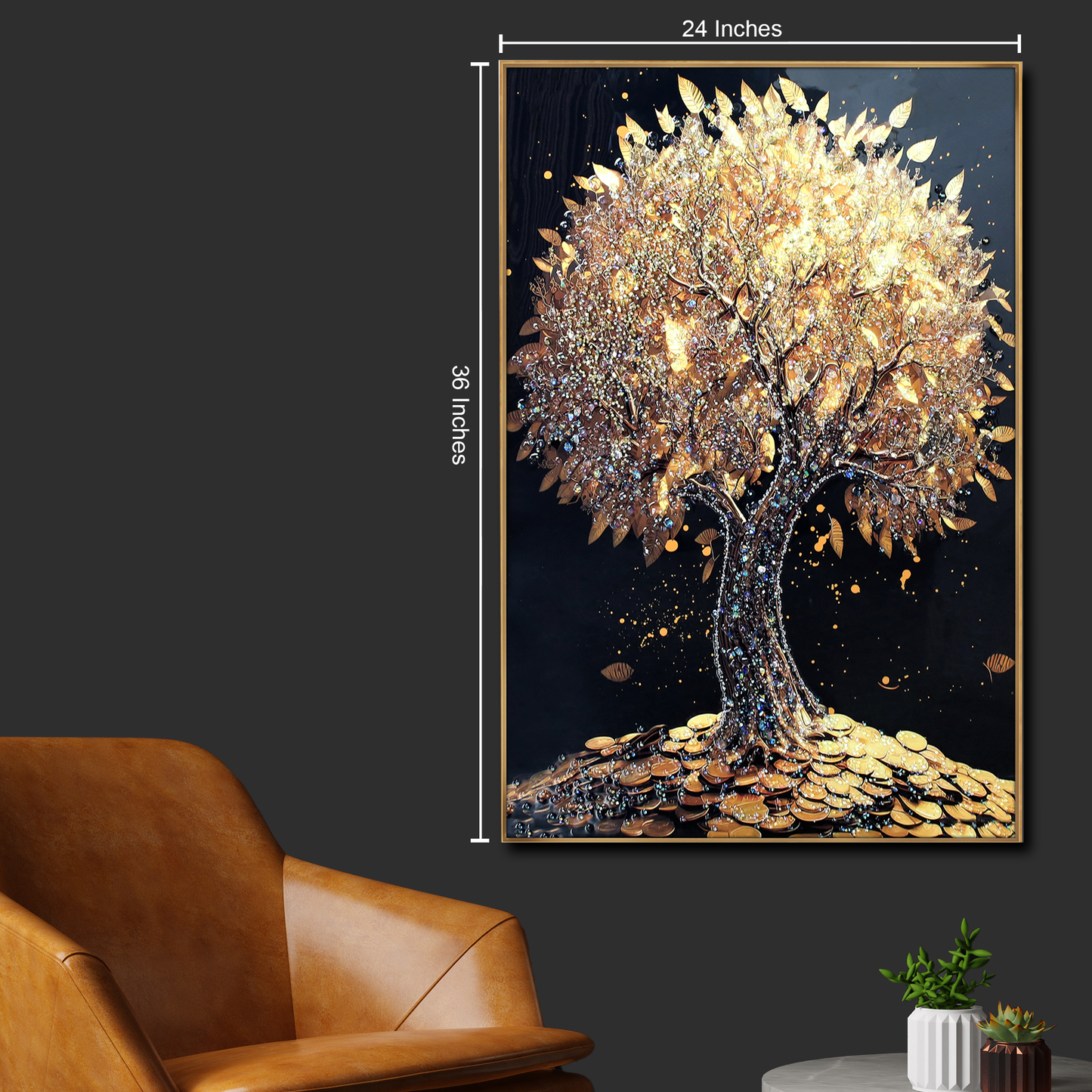 Abstract scene 3D decorative Golden Tree Crystal Porcelain Painting LED