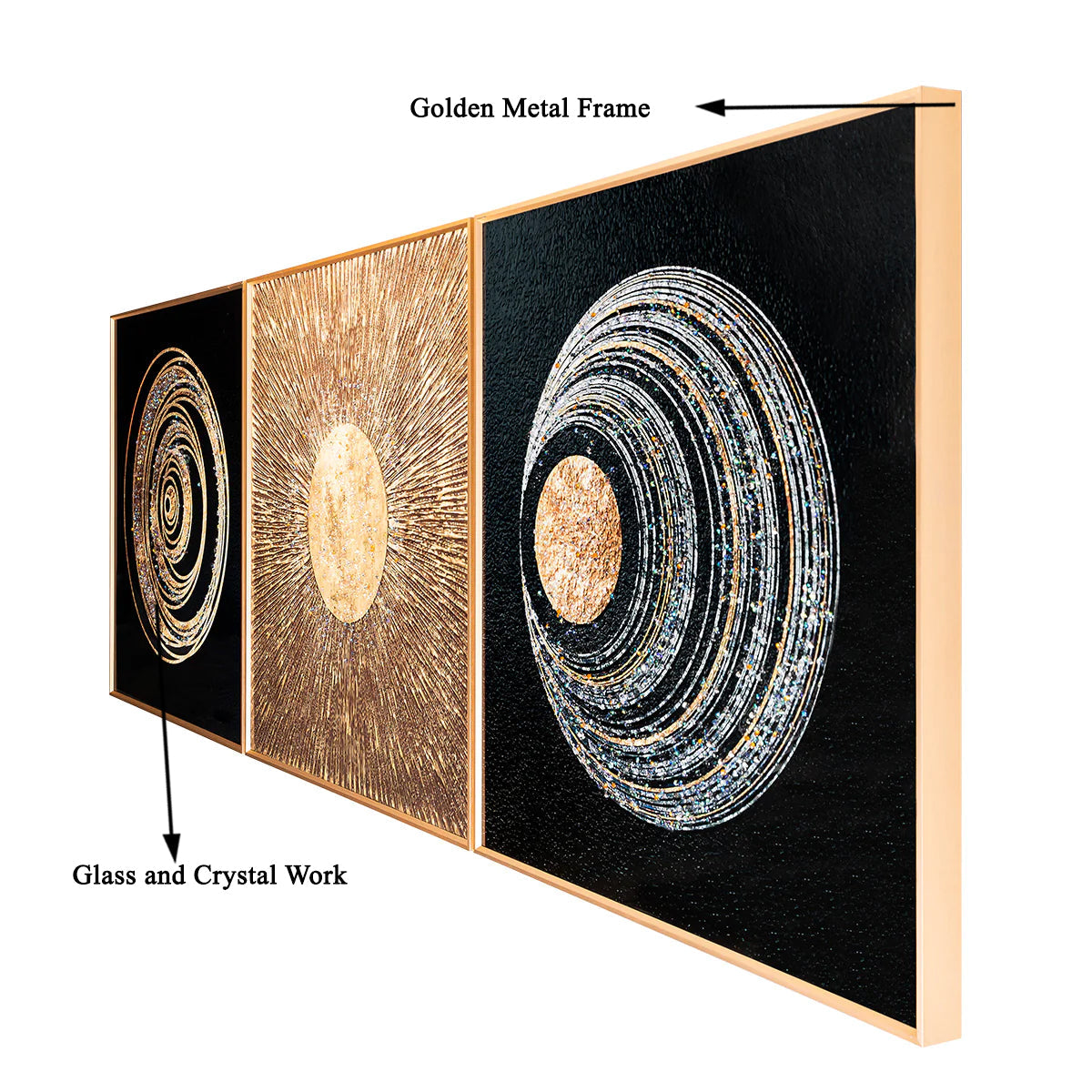 3in1 Abstract Auspicious Golden Deer Crystal Porcelain decorative Wall Painting