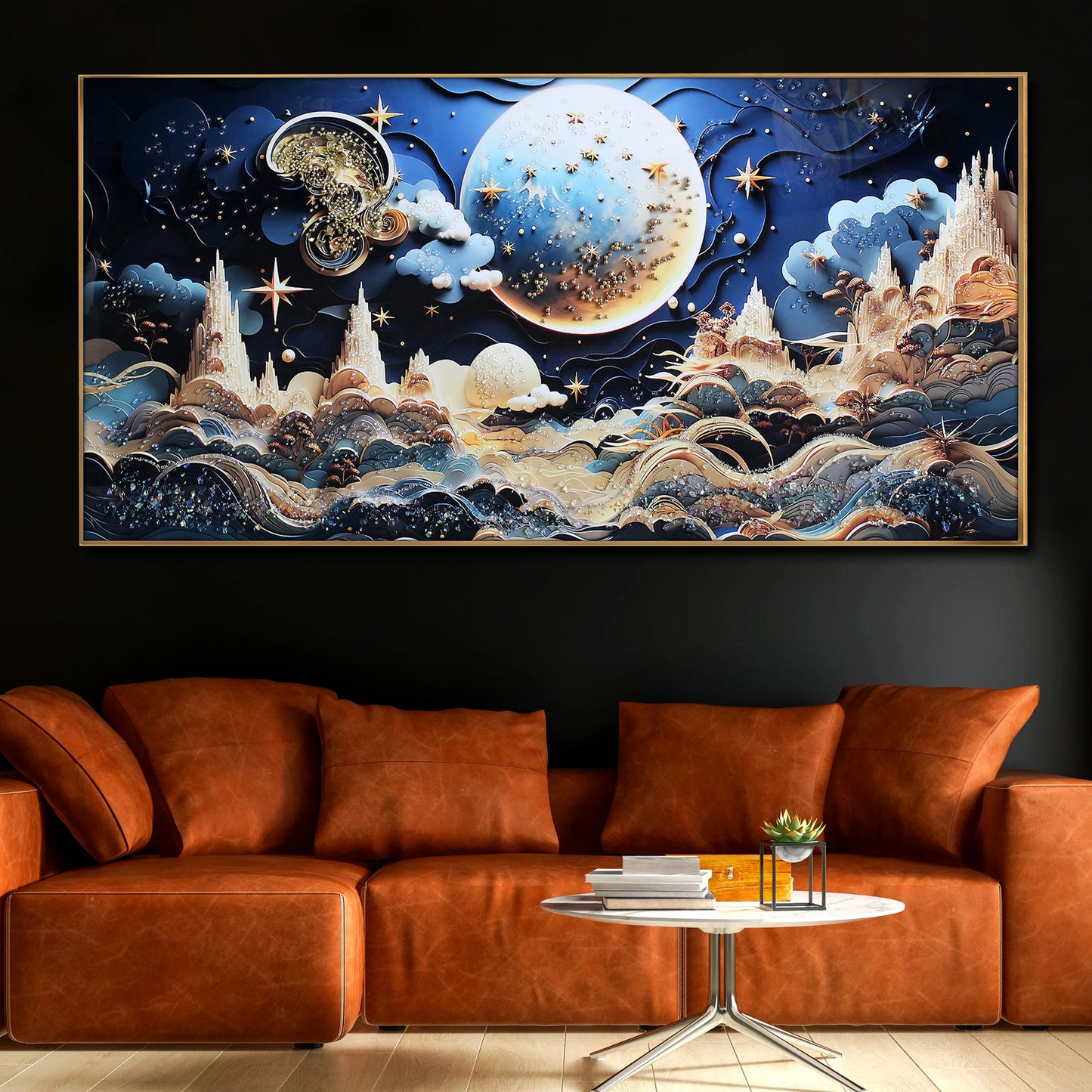 Advanced Abstract Moon Night Scene wall Crystal Porcelain Painting Decorative art