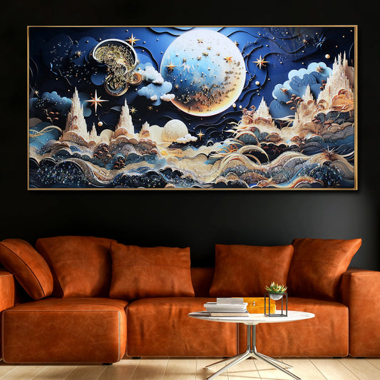 Advanced Abstract Moon Night Scene wall Crystal Porcelain Painting Decorative art