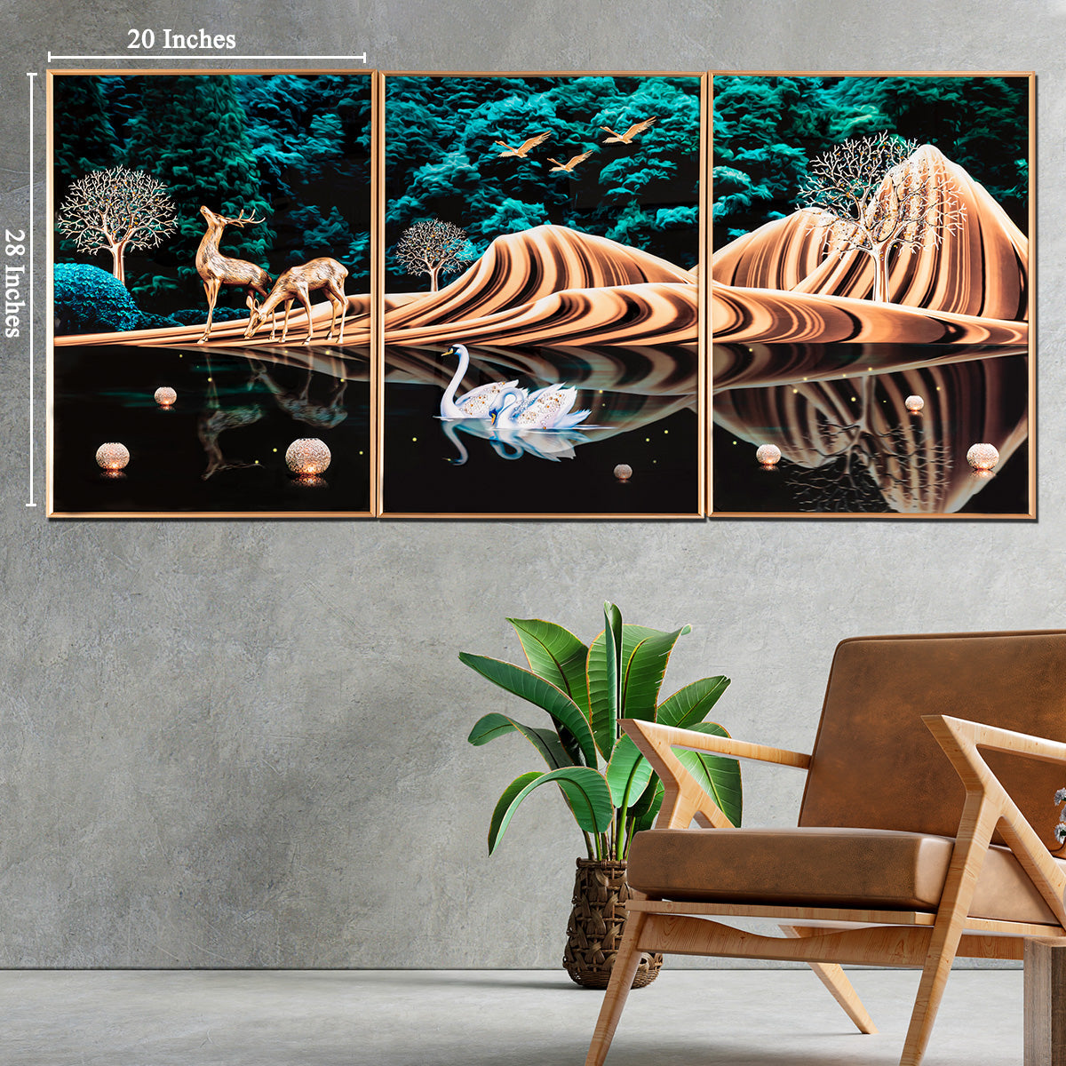 3 in 1 Fashion Abstract Landscape Deer Homeart crystal porcelain wall painting