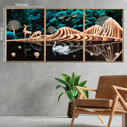 3 in 1 Fashion Abstract Landscape Deer Homeart crystal porcelain wall painting