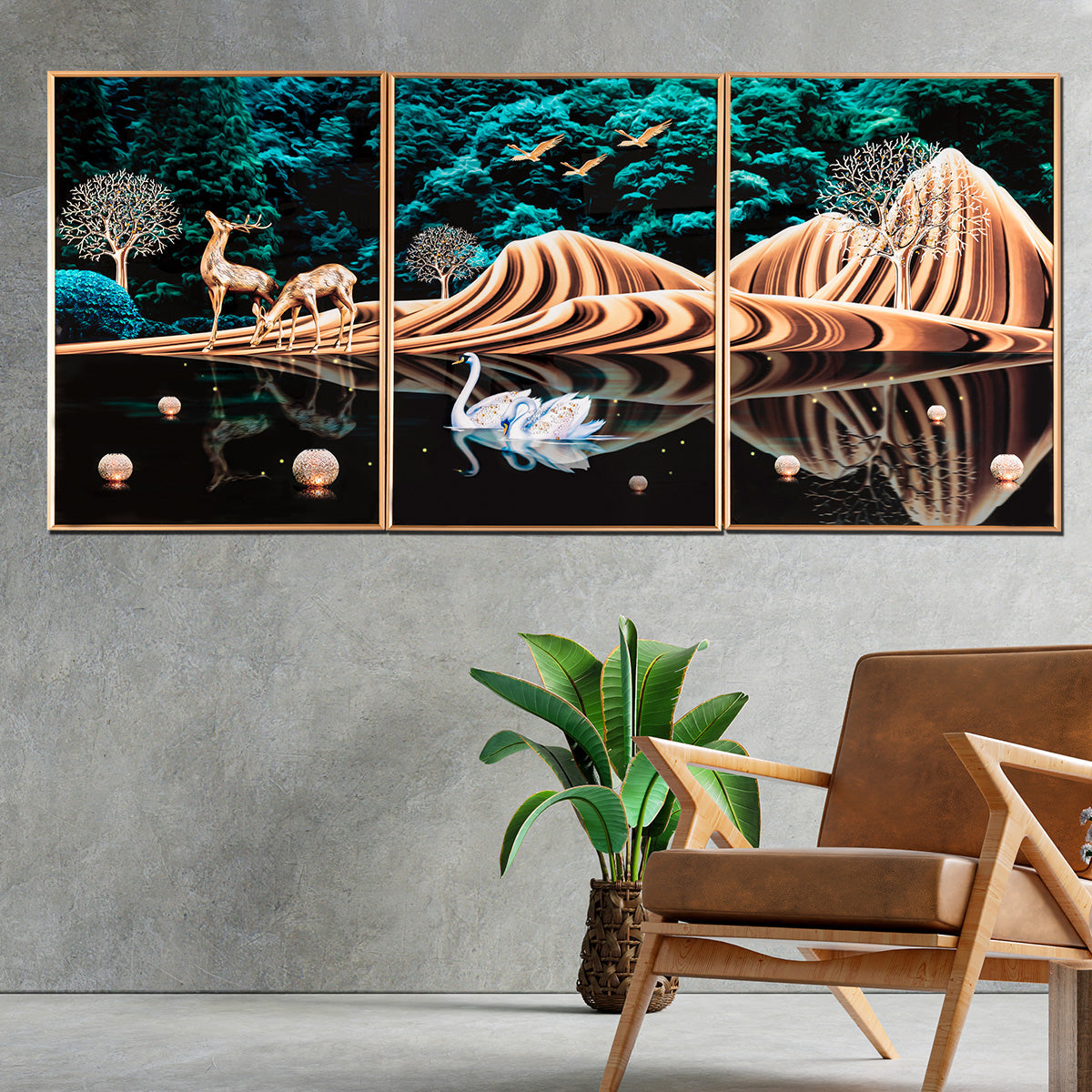 3 in 1 Fashion Abstract Landscape Deer Homeart crystal porcelain wall painting