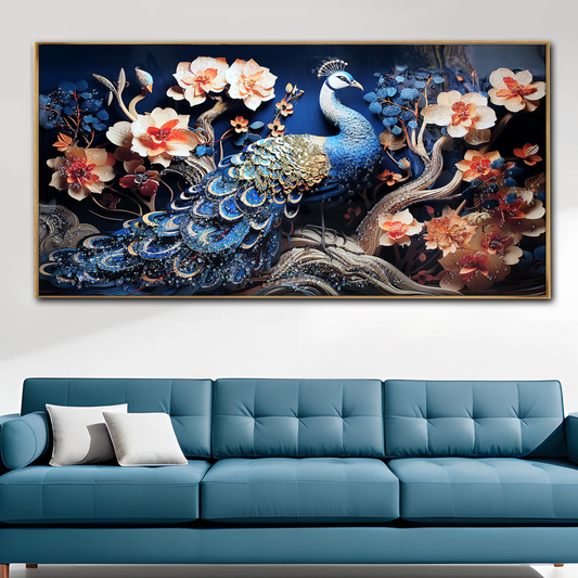 Abstract scene 3D Beautiful peacock home decorative crystal porcelain painting LED