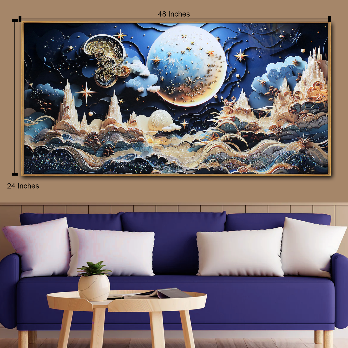 Advanced Abstract Moon Night Scene wall Crystal Porcelain Painting Decorative art