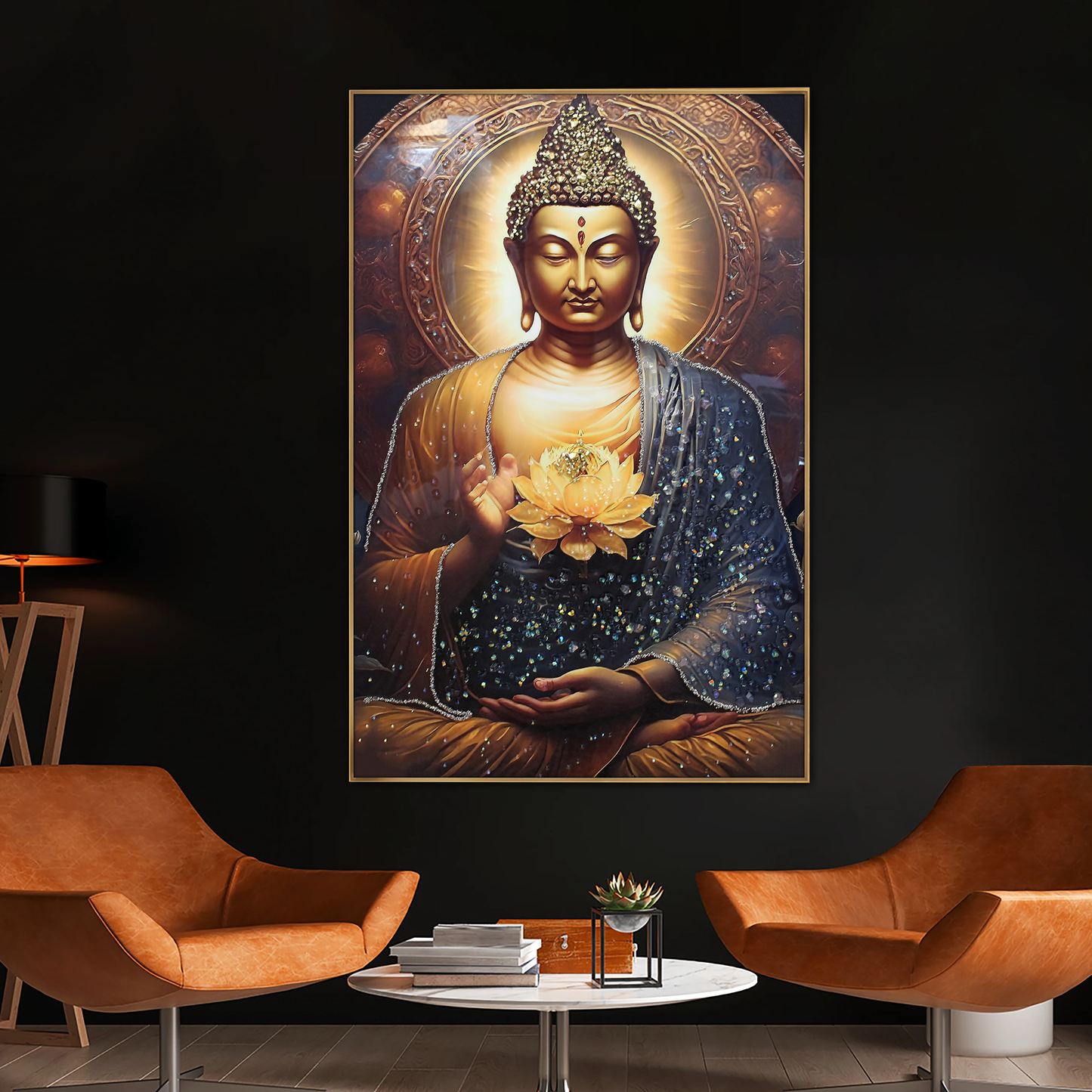 Luxurious Buddha Crystal Porcelain Painting wall Decorative art LED