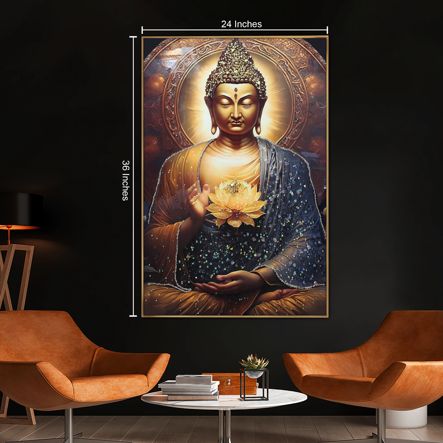 Luxurious Buddha Crystal Porcelain Painting wall Decorative art LED