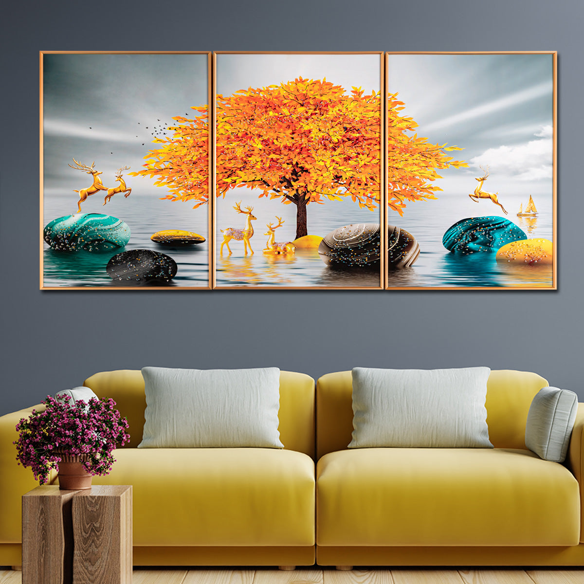 3in1  Natural Landscape Crystal Porcelain Wall Painting