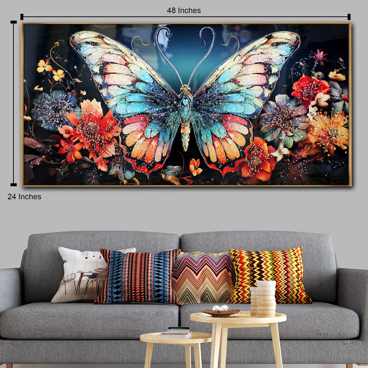 Colorful Butterfly Painting Crystal Porcelain Painting wall Decorative art LED