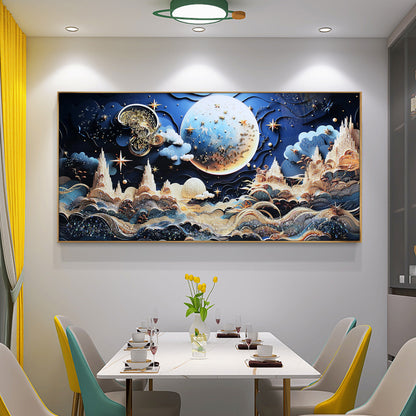 Advanced Abstract Moon Night Scene wall Crystal Porcelain Painting Decorative art