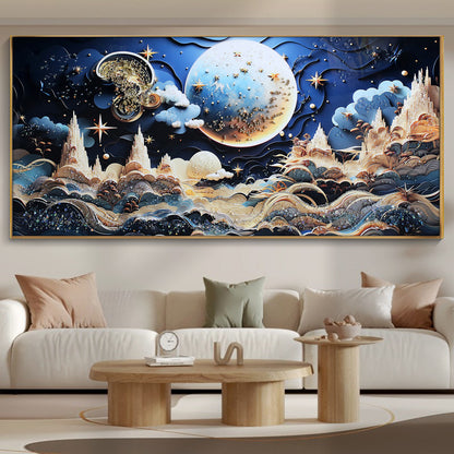 Advanced Abstract Moon Night Scene wall Crystal Porcelain Painting Decorative art