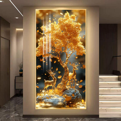 Abstract Golden blue Deer Crystal Porcelain livingroom wall painting LED