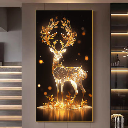 Abstract Golden blue Deer Crystal Porcelain livingroom wall painting LED