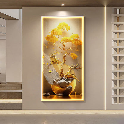 Abstract Golden blue Deer Crystal Porcelain livingroom wall painting LED