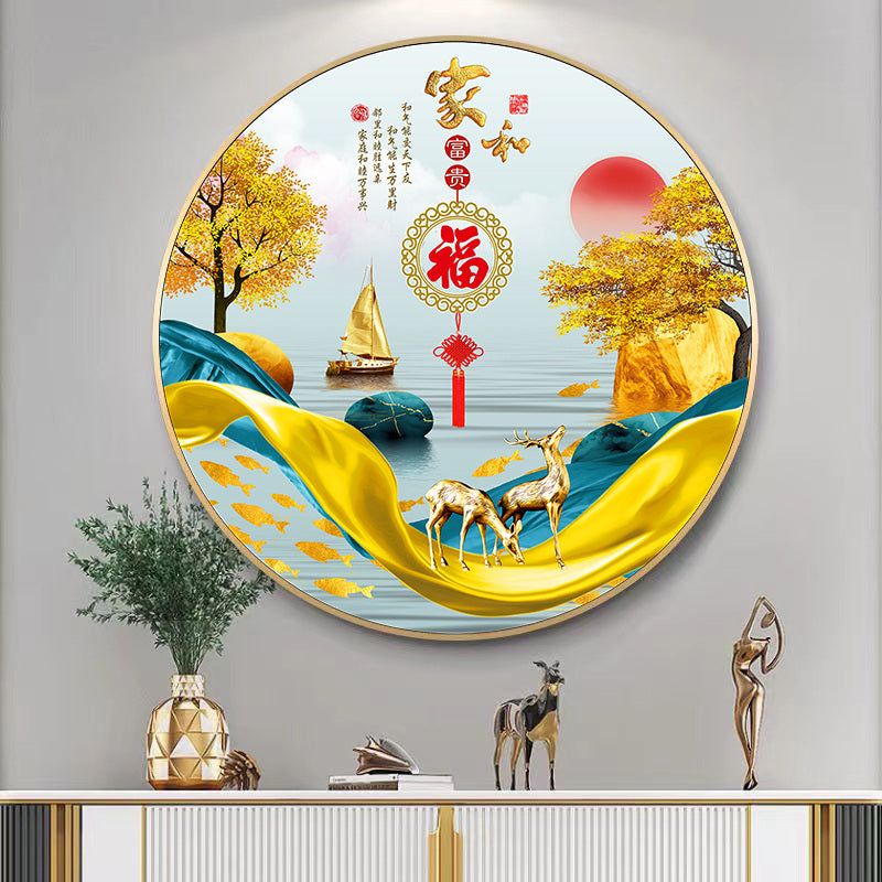 High-end round apricot Abstract Landscape Crystal Porcelain Painting decorative