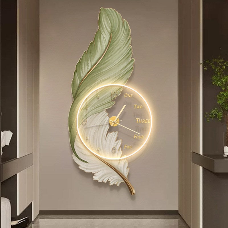 Feathers clock creative design decoration wall art painting clock LED lamp