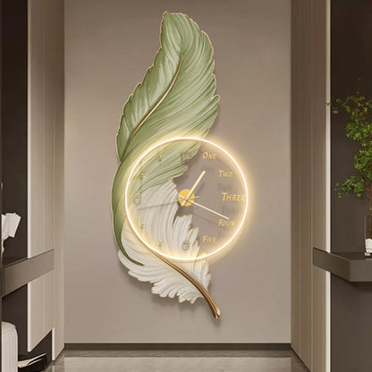 Feathers clock creative design decoration wall art painting clock LED lamp