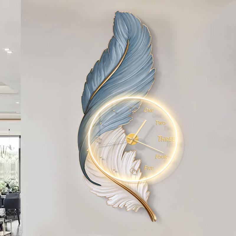 Feathers clock creative design decoration wall art painting clock LED lamp
