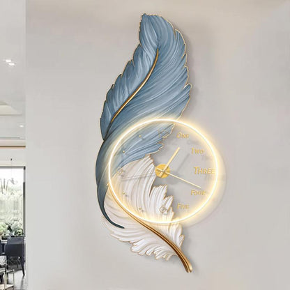 Feathers clock creative design decoration wall art painting clock LED lamp