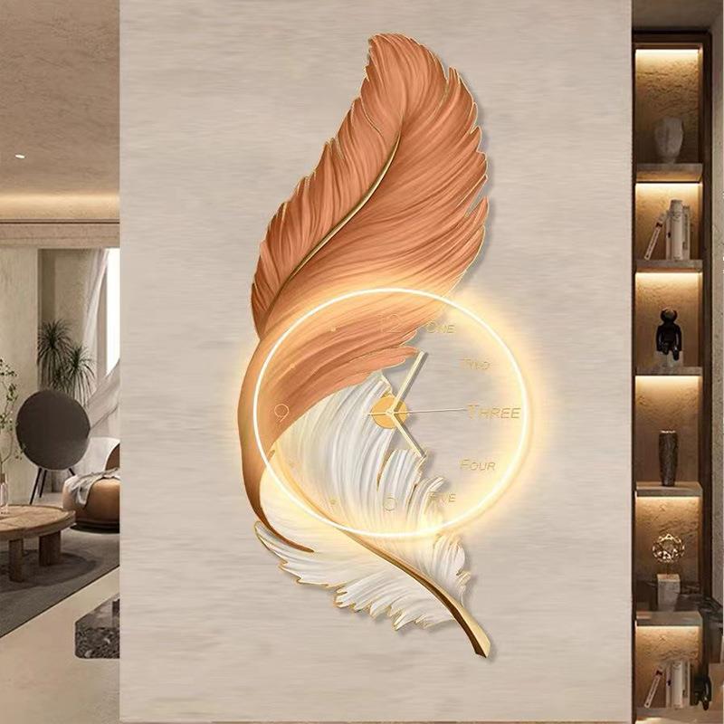 Feathers clock creative design decoration wall art painting clock LED lamp
