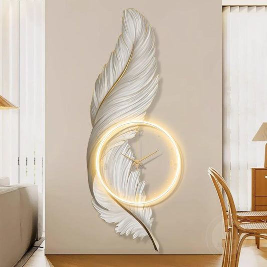 Feathers clock creative design decoration wall art painting clock LED lamp