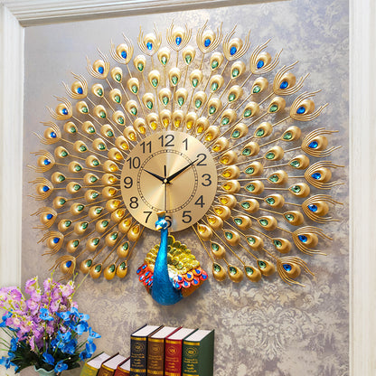 The peacock spreads his wings clock creative design decoration metal clock