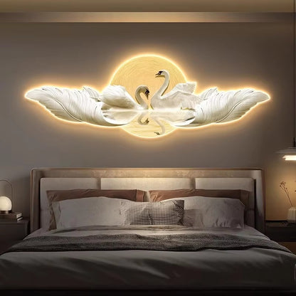 Abstract scene 3D Feather swan decorative murals hanging LED