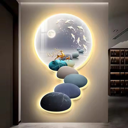 Creative circular crystal ceramic wall hanging lamp for landscape scenery LED