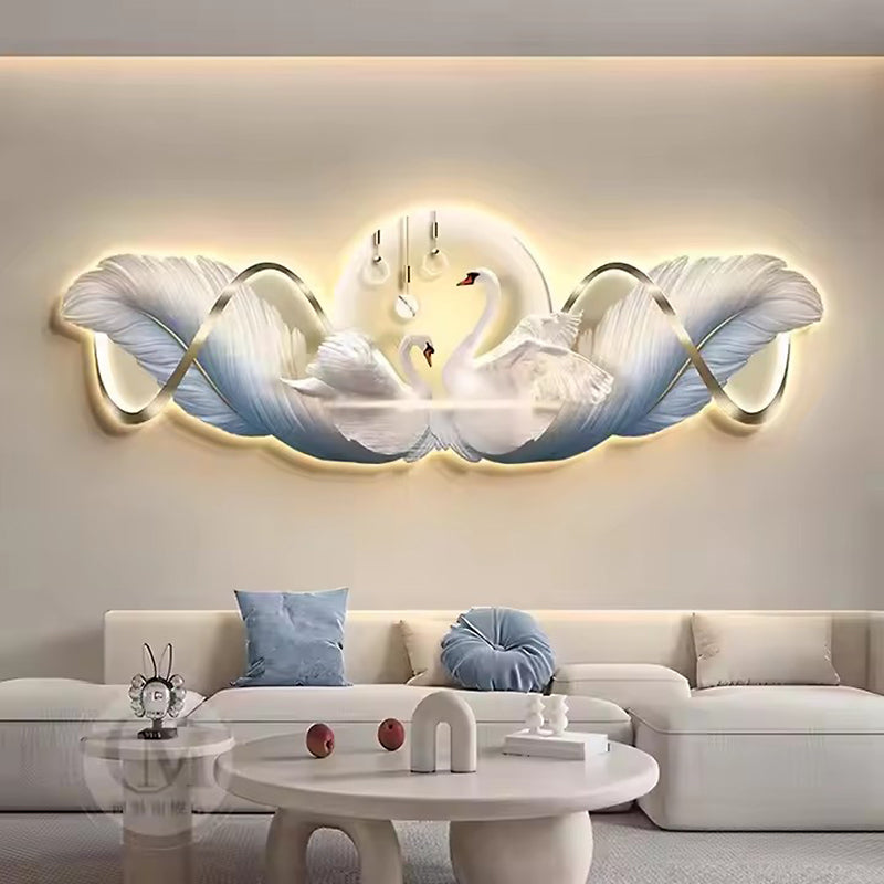 Abstract scene 3D Feather swan decorative murals hanging LED