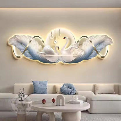 Abstract scene 3D Feather swan decorative murals hanging LED