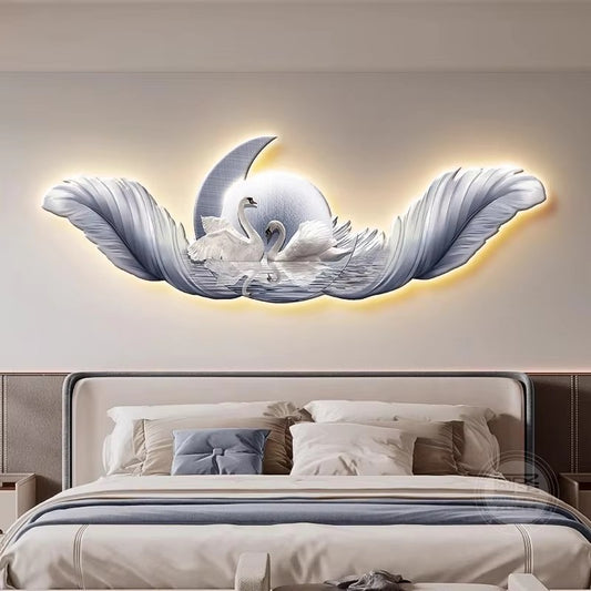 Abstract scene 3D Feather swan decorative murals hanging LED