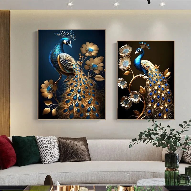 Luxurious peacock crystal porcelain painting Decorative art LED