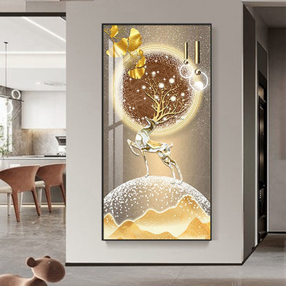 Golden Deers Abstract wall decorative Crystal Porcelain Painting LED