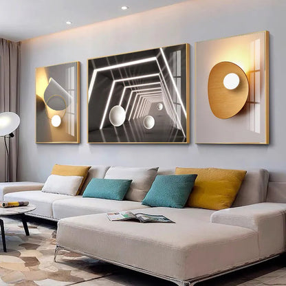 3 in1 Nordic Abstract 3D geometric pattern graphics Crystal Porcelain painting ART