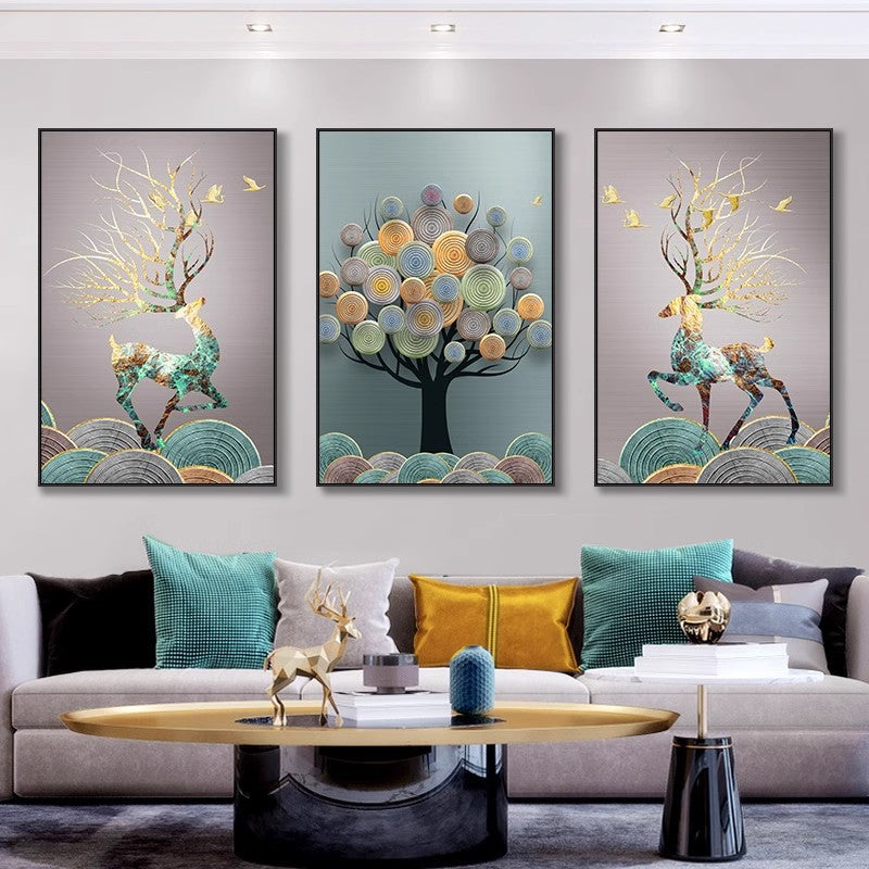 3 in 1 Fashion Abstract Landscape Deer Homeart crystal porcelain wall painting