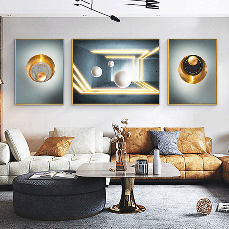 3 in1 Nordic Abstract 3D geometric pattern graphics Crystal Porcelain painting ART