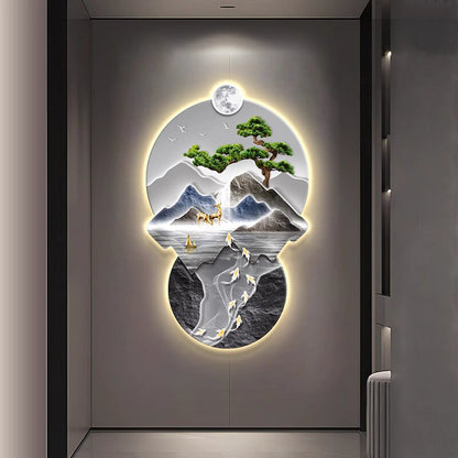 Abstract scene 3D Green leaves decorative murals hanging LED