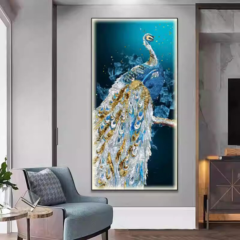 Abstract Home Decoration Parrot Landscape Crystal Porcelain Painting wallart LED