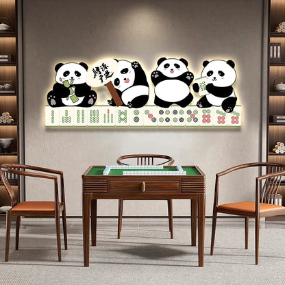 Abstract panda 3D Green plants decorative murals hanging LED