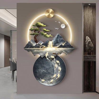 Abstract scene 3D Green leaves decorative murals hanging LED