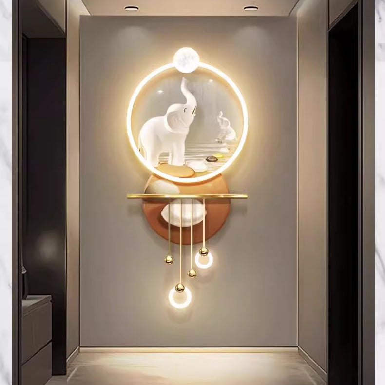 Abstract scene 3D Elephant mother and elephant baby decorative murals hanging LED