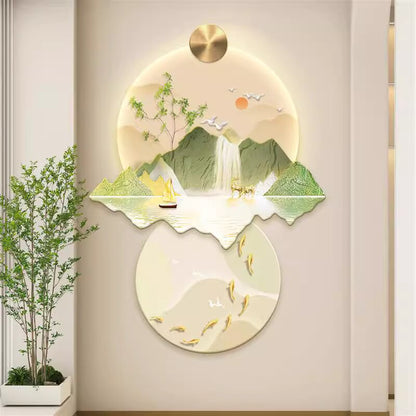 Abstract scene 3D Green leaves decorative murals hanging LED